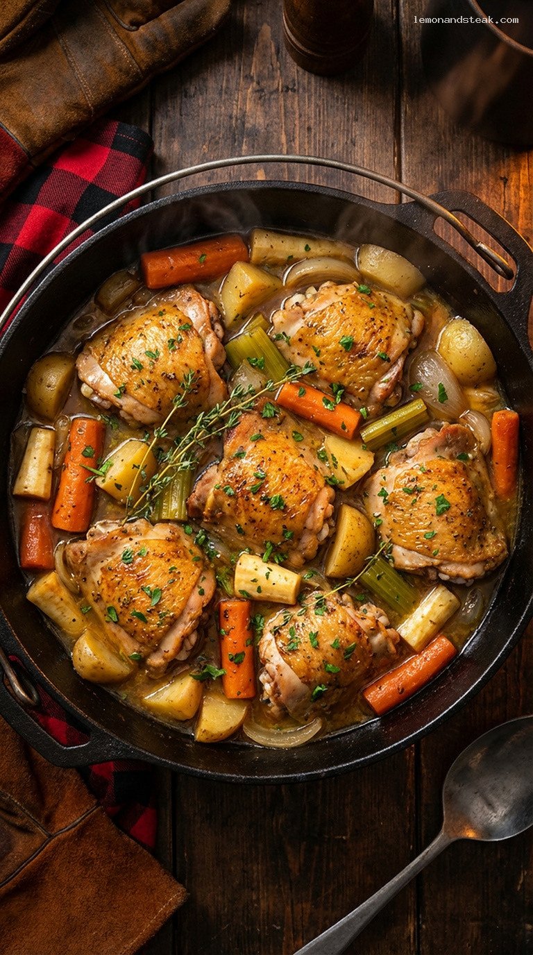 Rustic Braised Chicken with Root Vegetables and Thyme