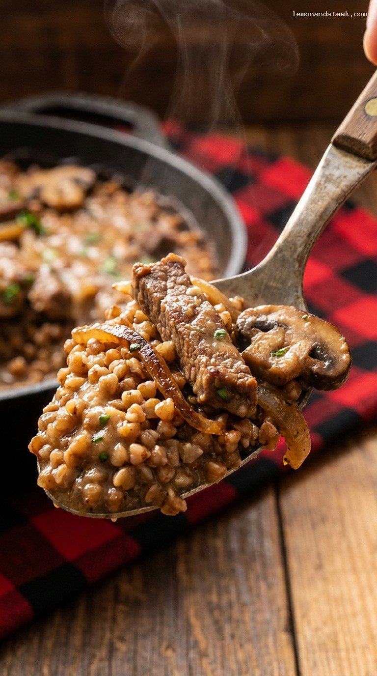 Rustic Cabin Beef and Buckwheat Casserole – Closeup