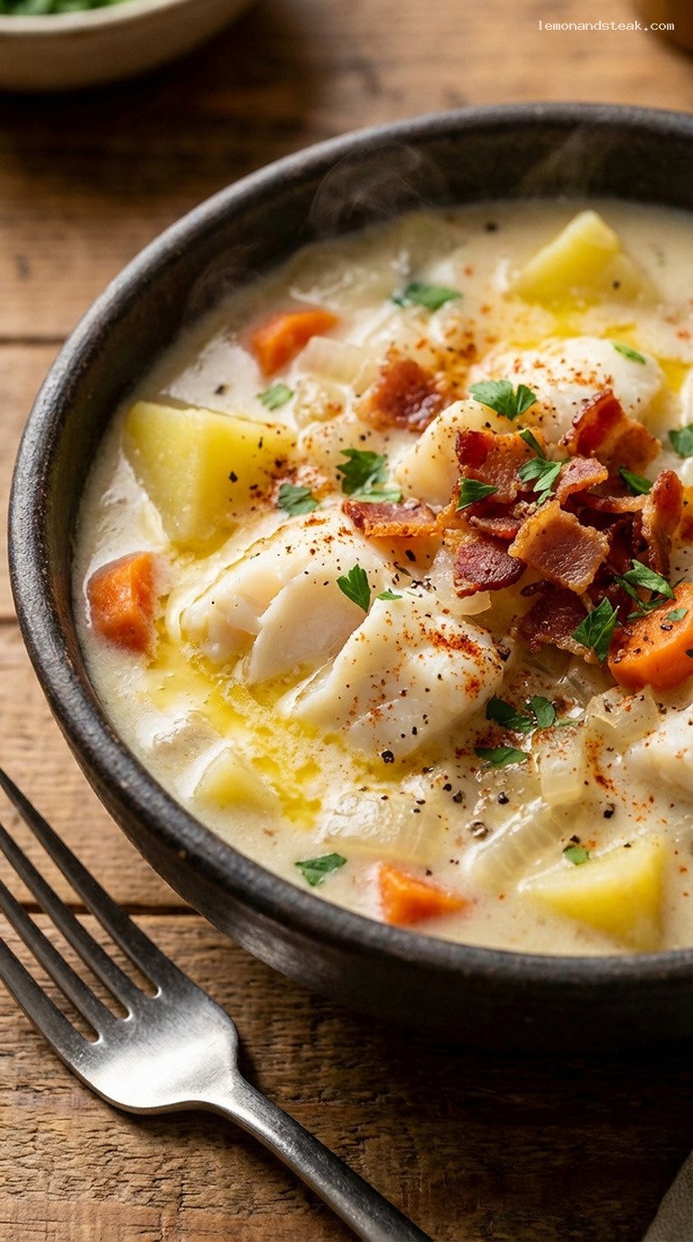 Rustic Cod and Potato Chowder for Cozy Nights – Closeup