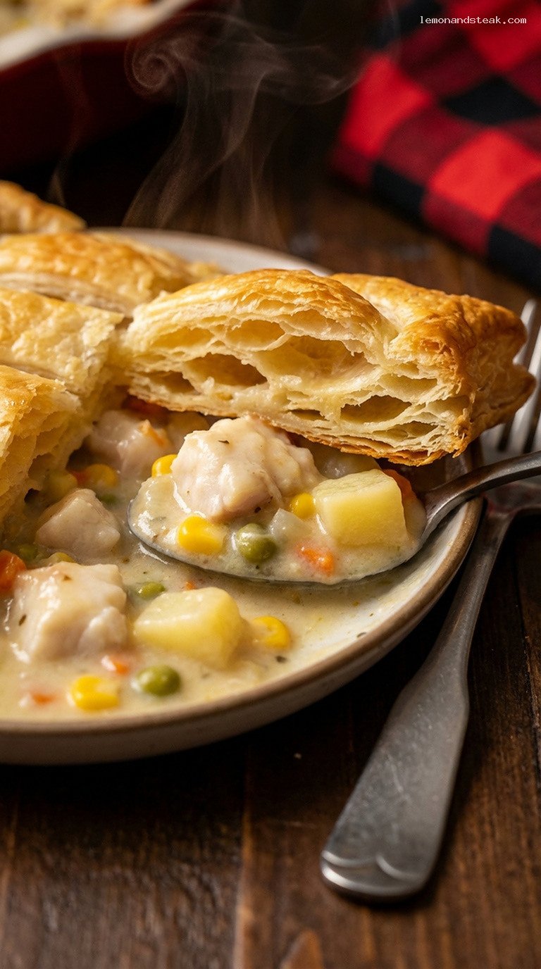Rustic Log Cabin Chowder Pot Pie – Closeup