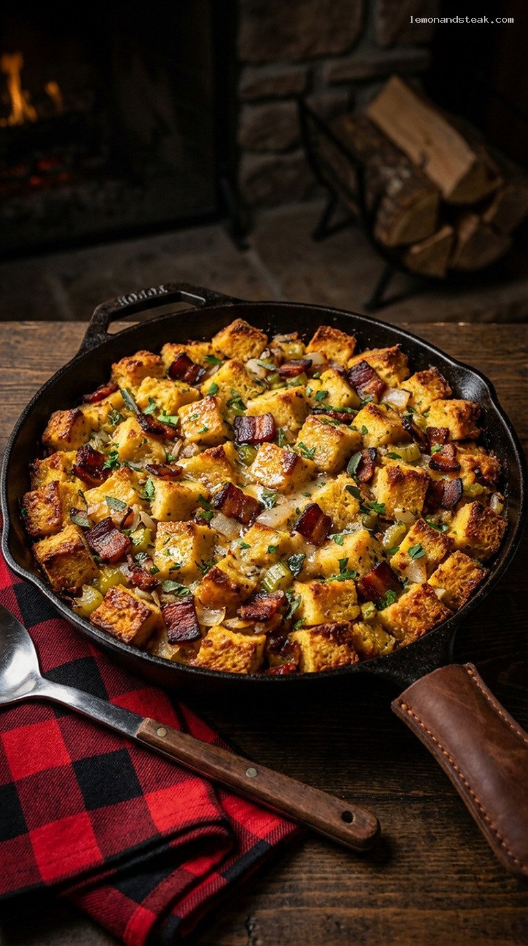 Rustic Maple Bacon Skillet Cornbread Stuffing