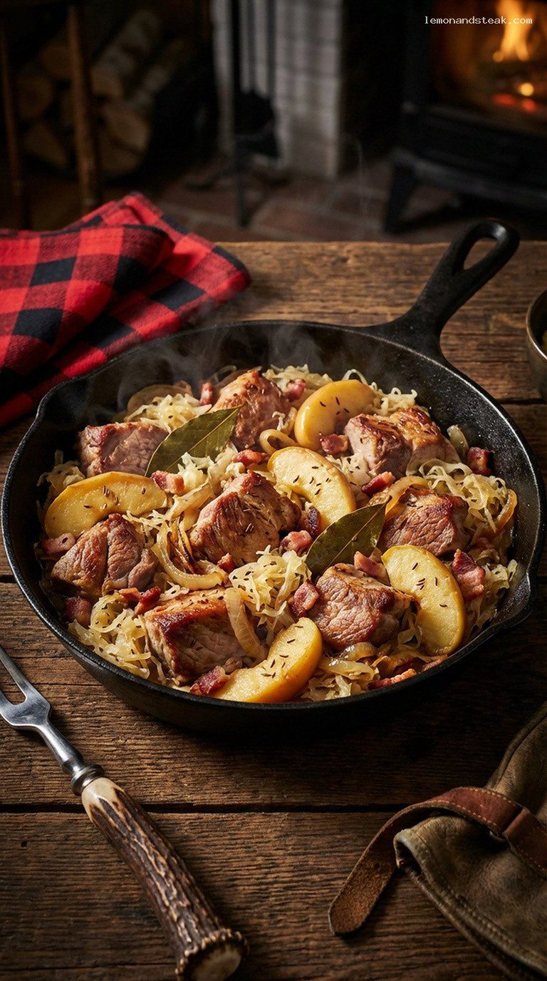 Rustic Pork and Sauerkraut Skillet With Apples and Onions