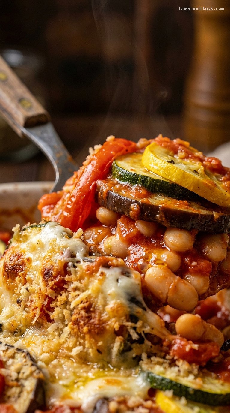 Rustic Ratatouille and White Bean Bake – Closeup