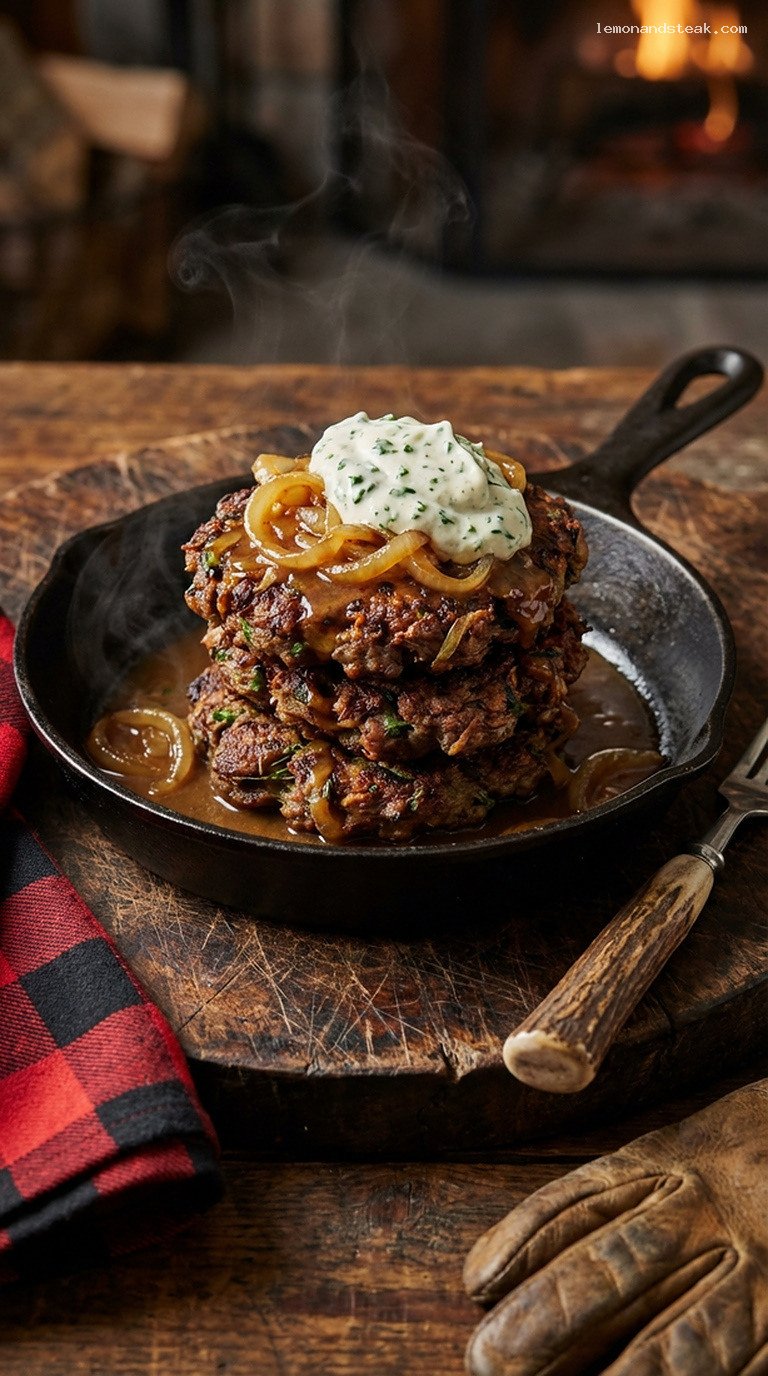 Rustic Skillet Beef and Herb Fritter Stack