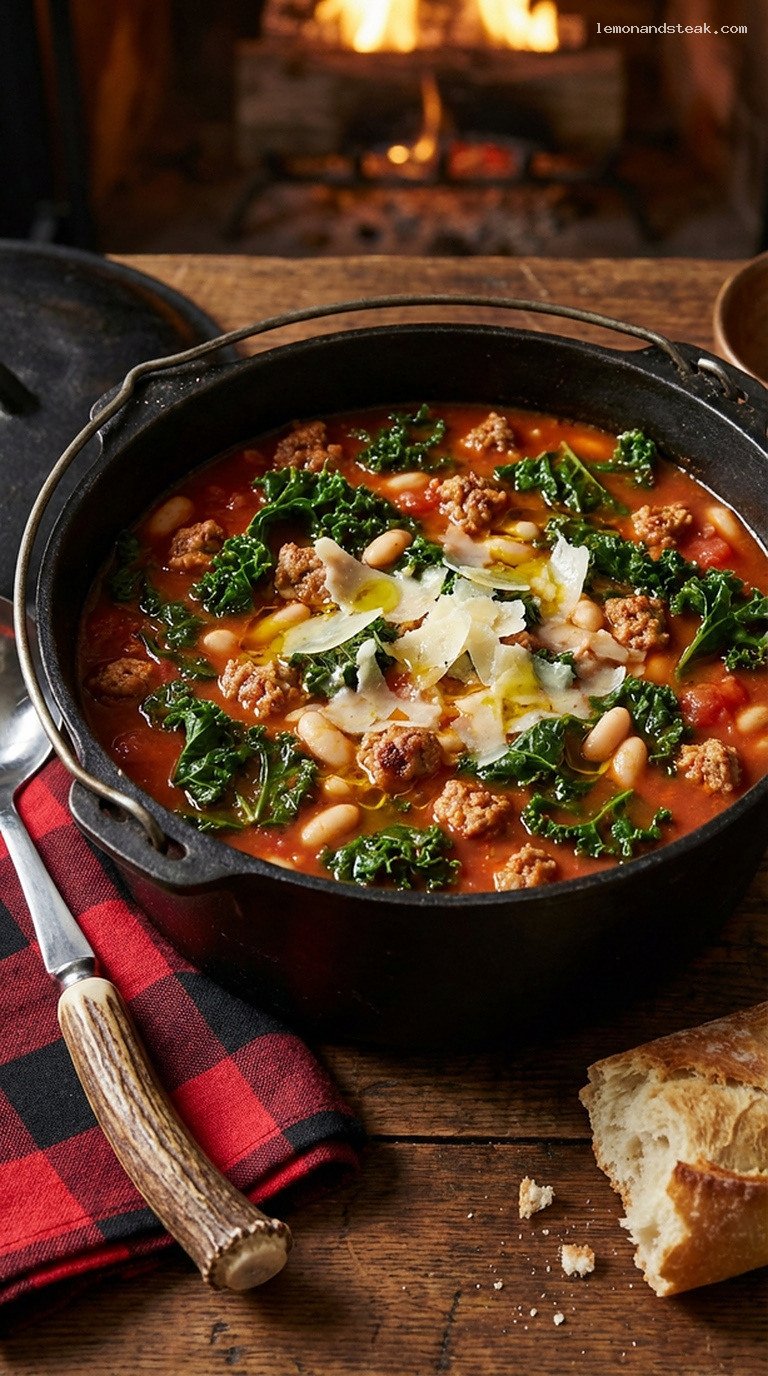 Rustic Tuscan Kale and Sausage Soup with Cannellini Beans