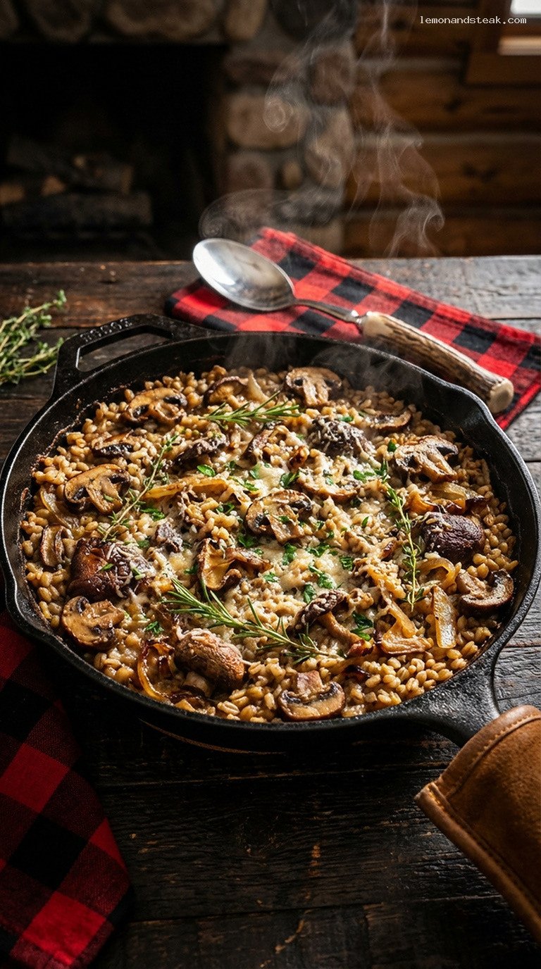 Savory Mushroom and Barley Casserole with Caramelized Onions