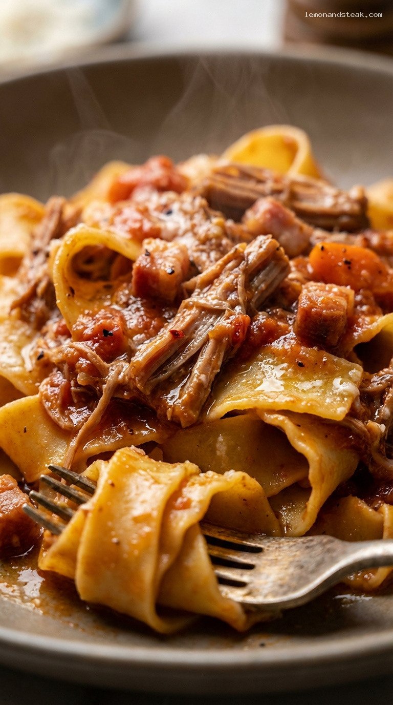 Slow-Braised Pork Ragu with Pappardelle – Closeup