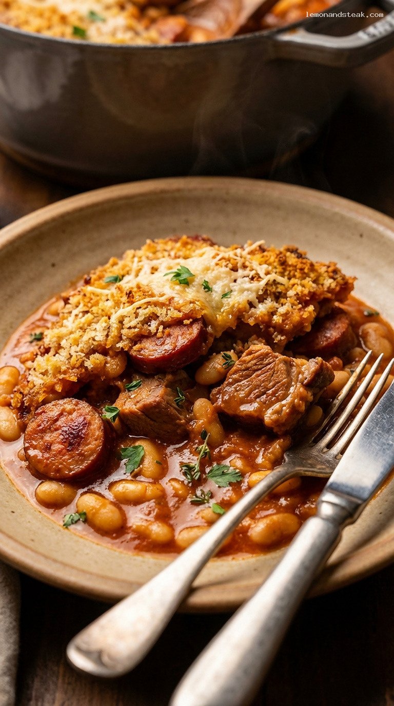 Slow-Cooked Pork and White Bean Cassoulet Bake – Closeup