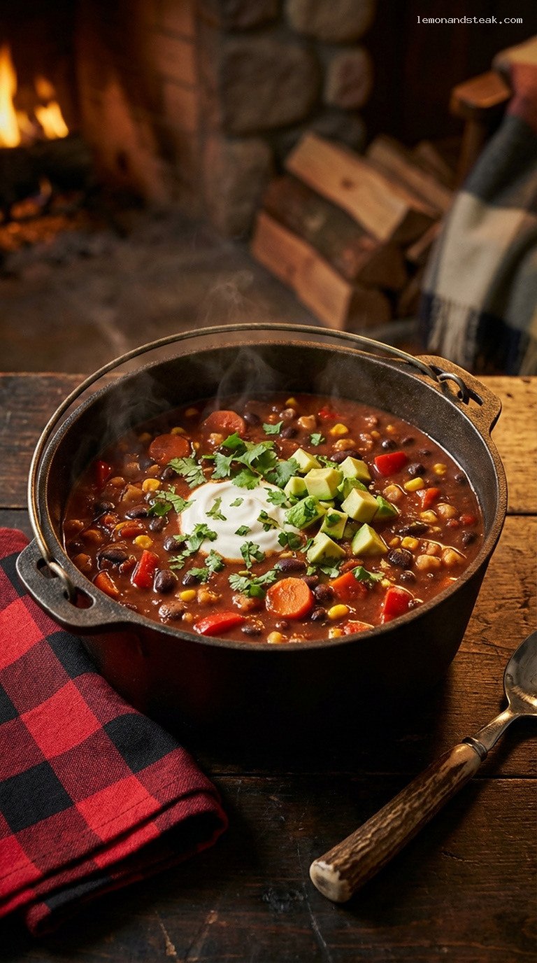 Smoky Black Bean and Hominy Winter Chili