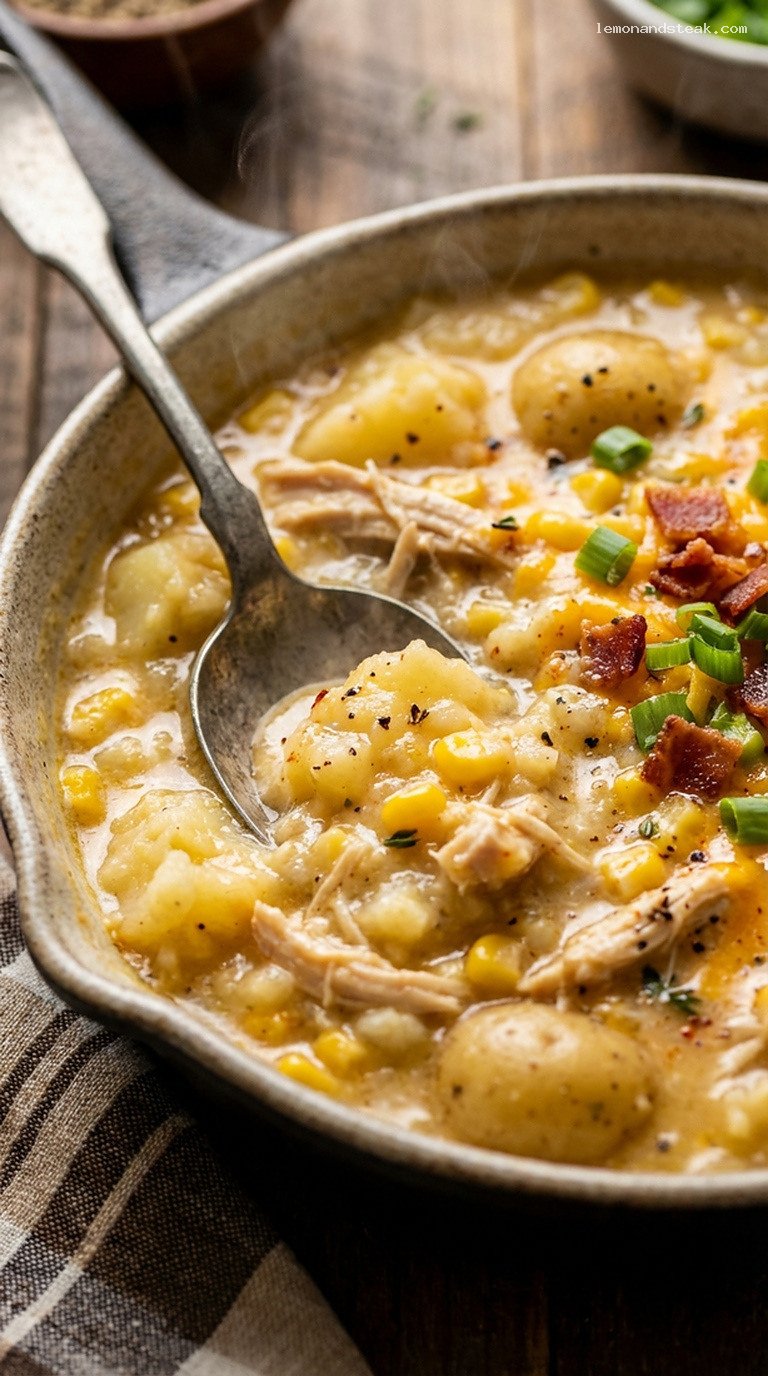 Smoky Frontier Chicken and Corn Chowder – Closeup