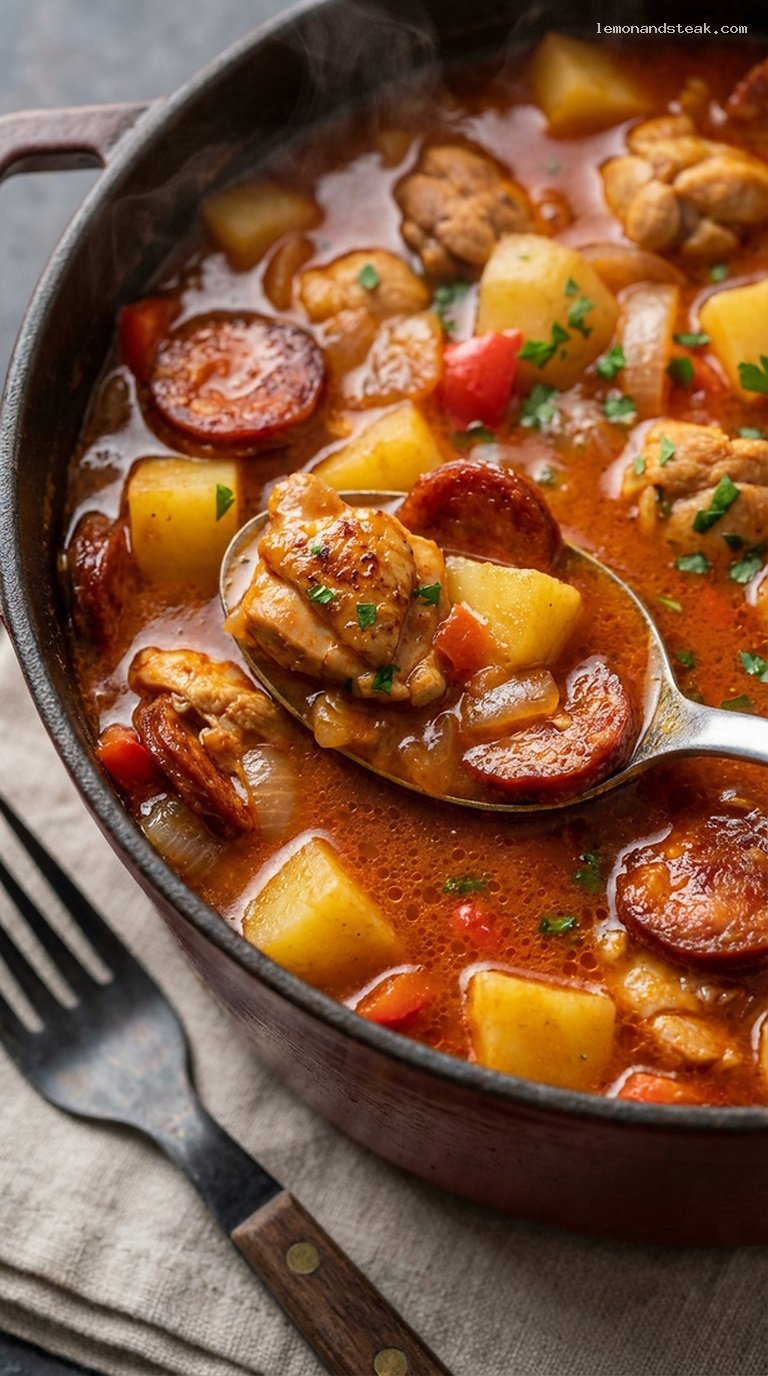 Smoky One-Pot Chicken and Chorizo Stew – Closeup