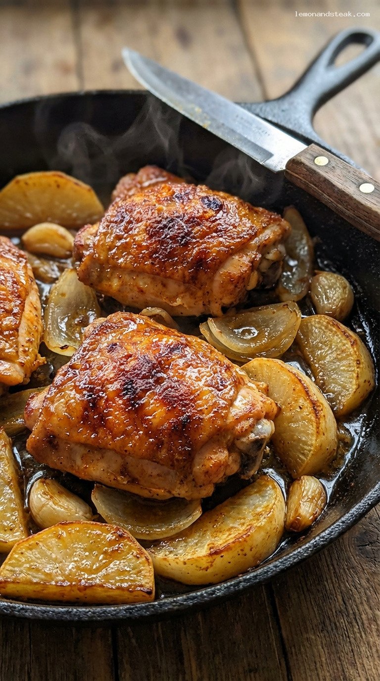 Smoky Paprika Chicken and Turnip Skillet – Closeup