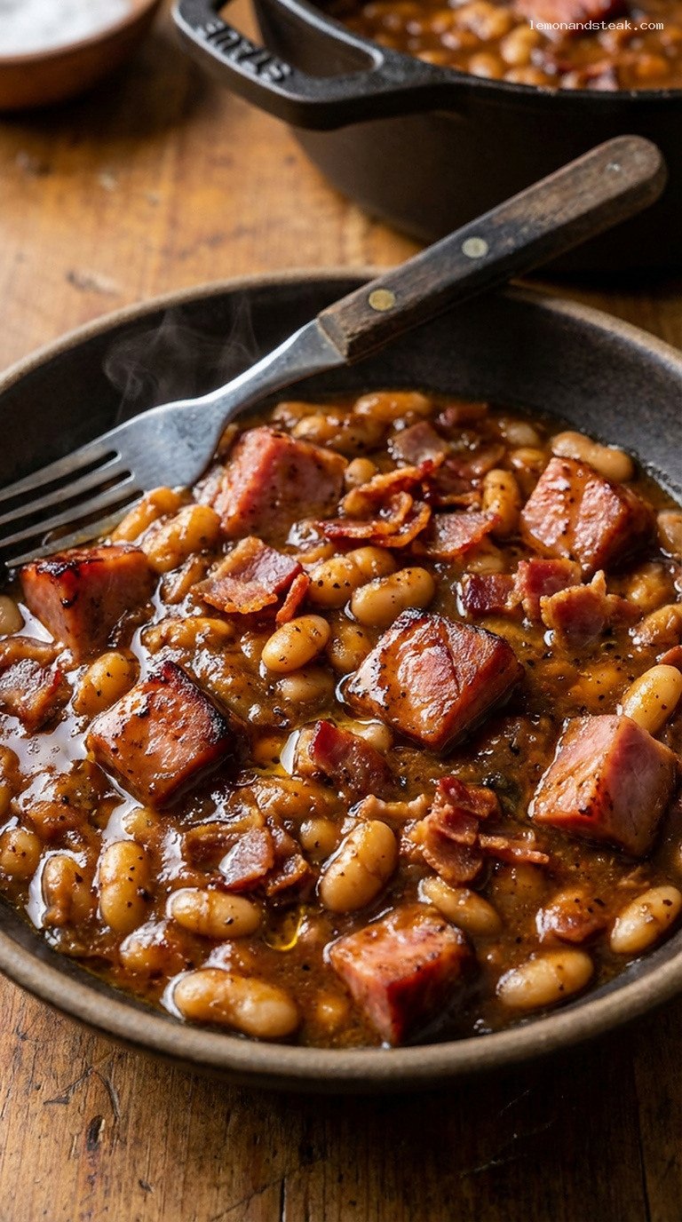 Smoky Slow-Baked White Beans and Ham Casserole – Closeup