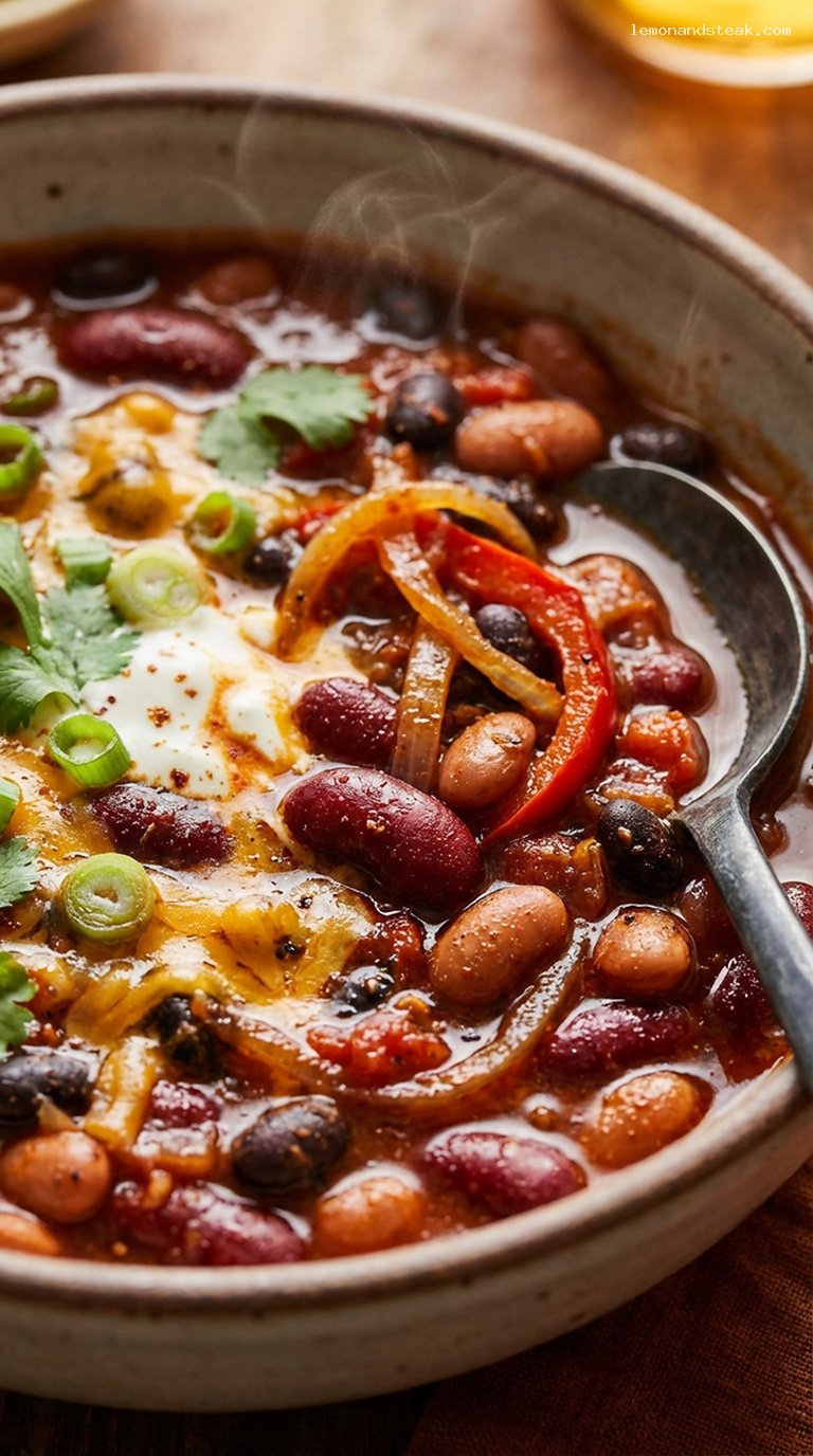 Smoky Three-Bean Maple Campfire Chili – Closeup