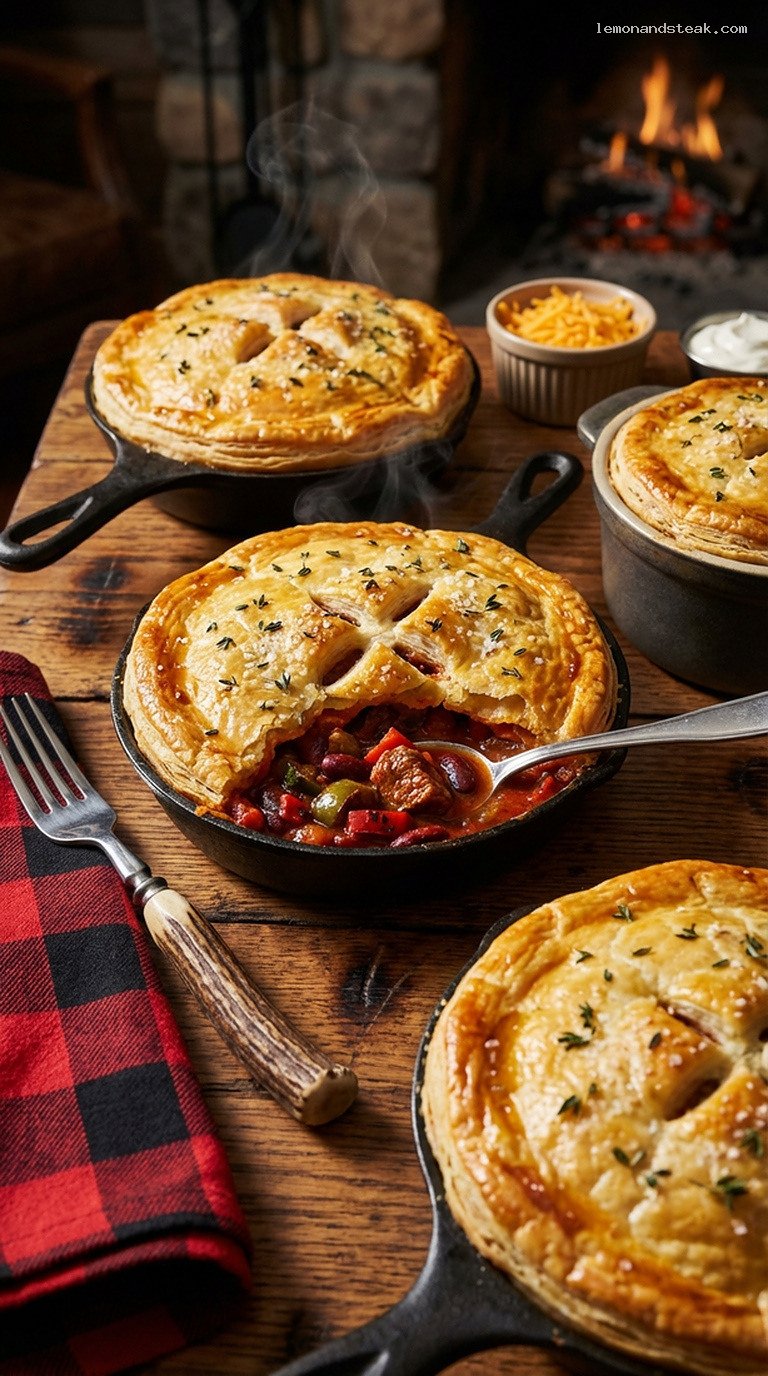 Smoky Venison Chili Pot Pie With Flaky Crust