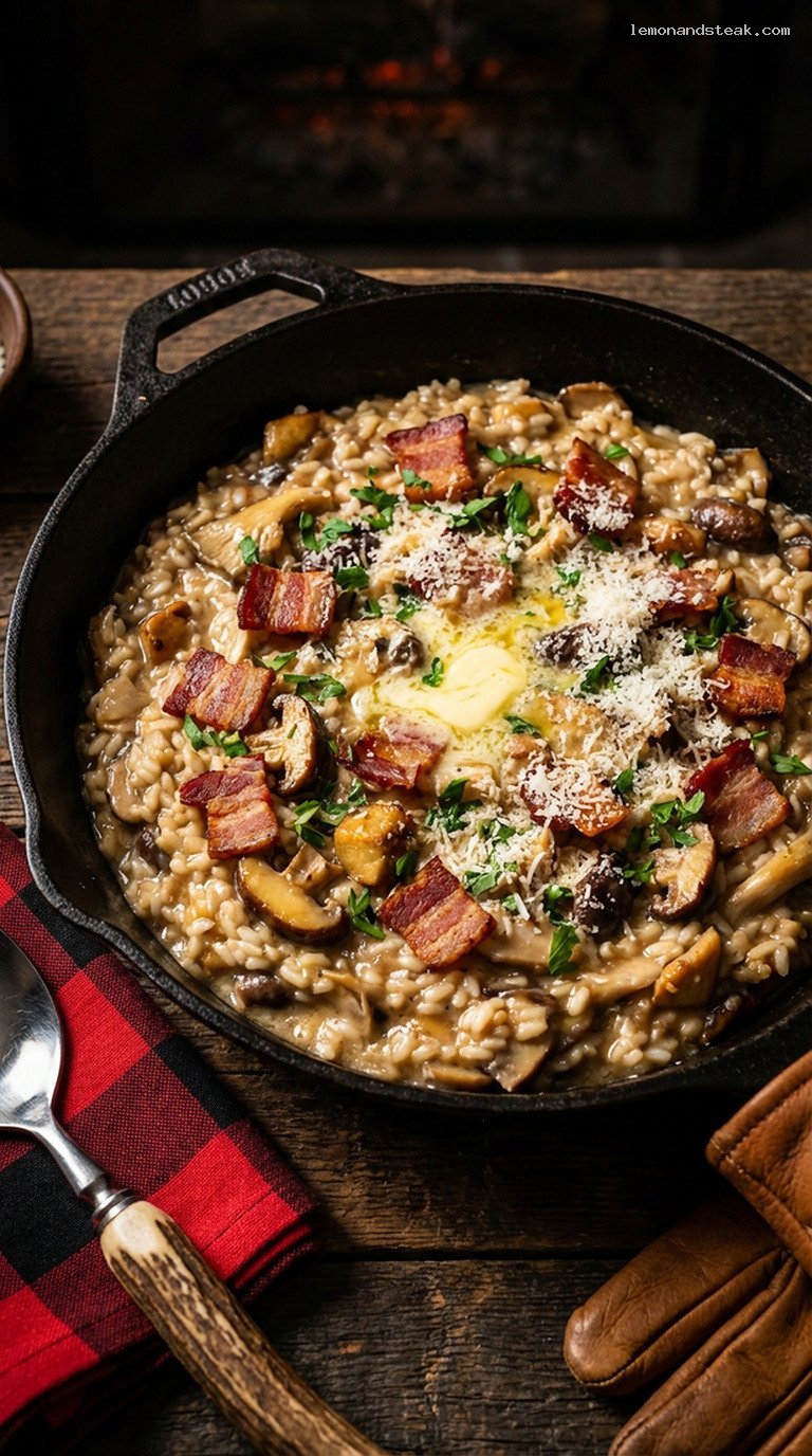 Smoky Woodland Mushroom and Bacon Risotto