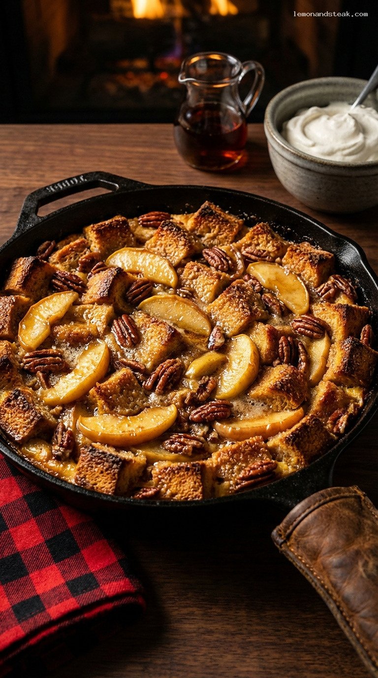 Warm Apple Pecan Skillet Breakfast Bread Pudding
