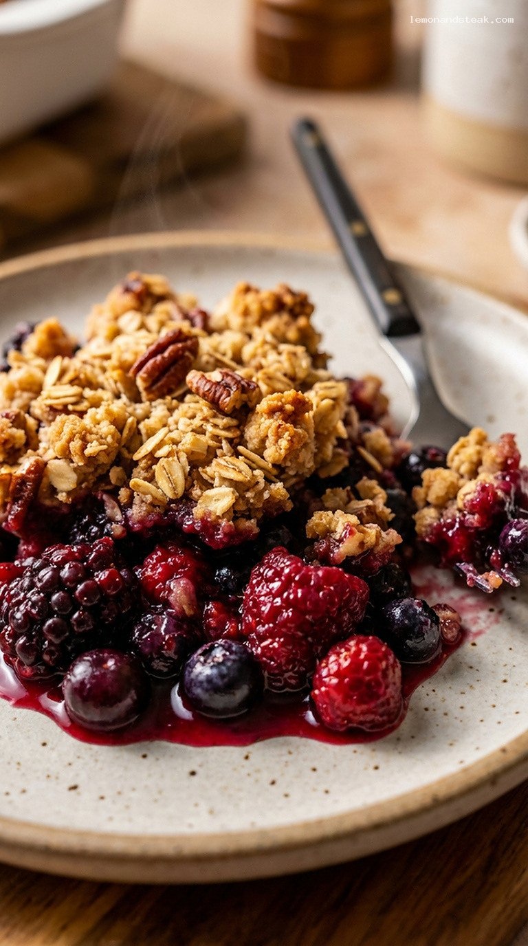 Wild Berry and Pecan Breakfast Crumble – Closeup
