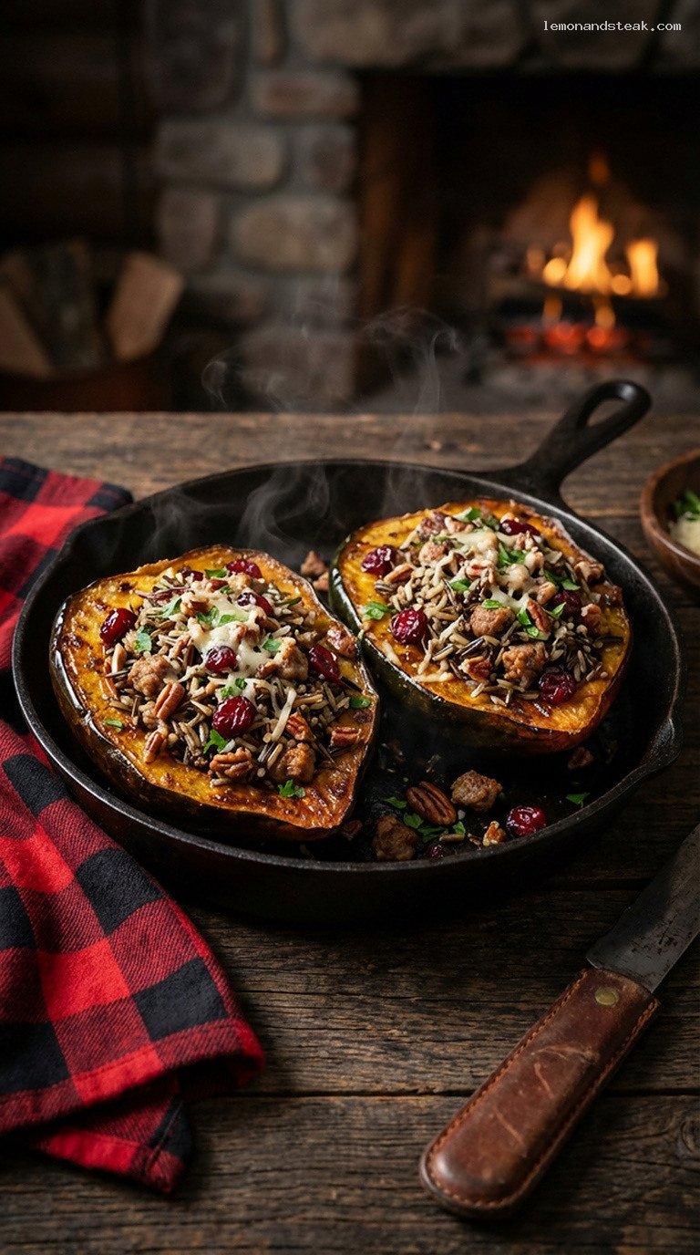 Wild Rice Sausage and Cranberry Stuffed Acorn Squash