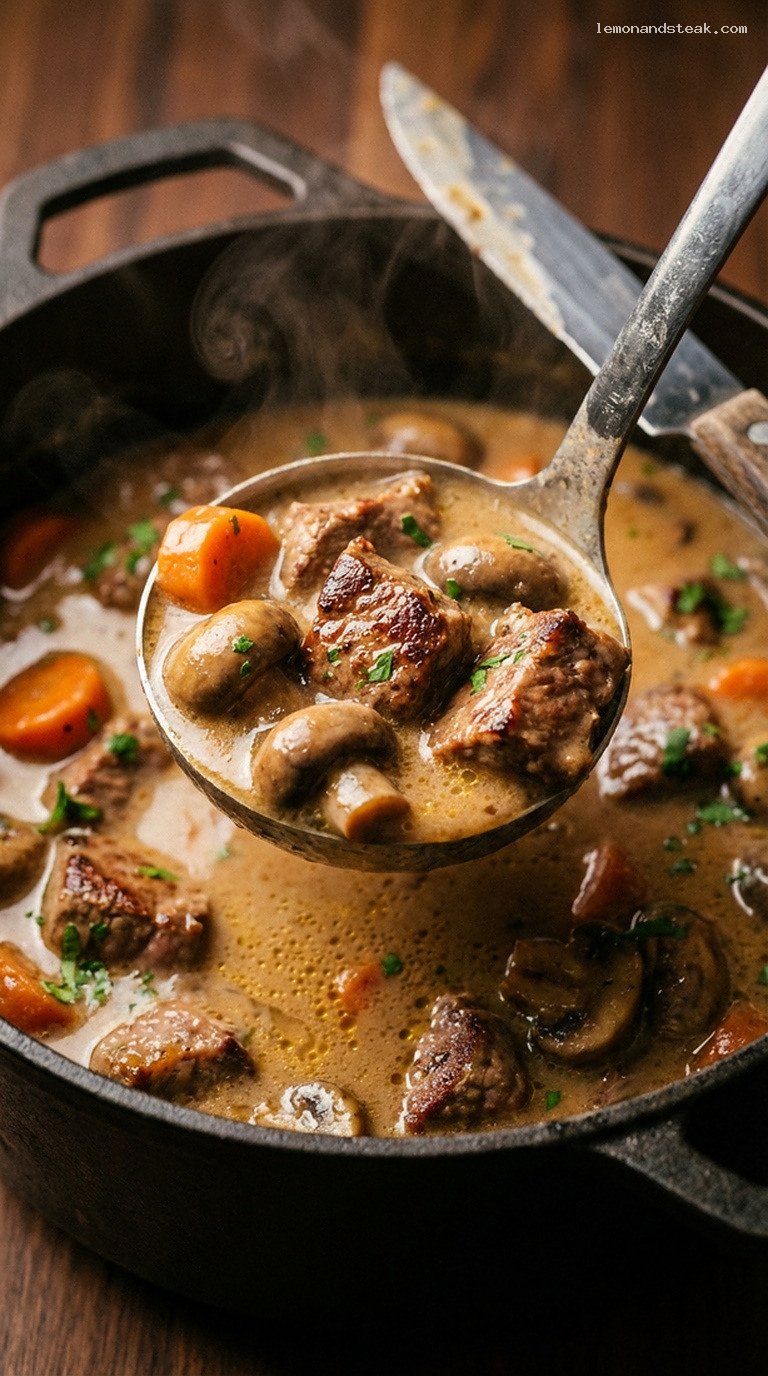 Wine-Braised Veal and Mushroom Stew – Closeup