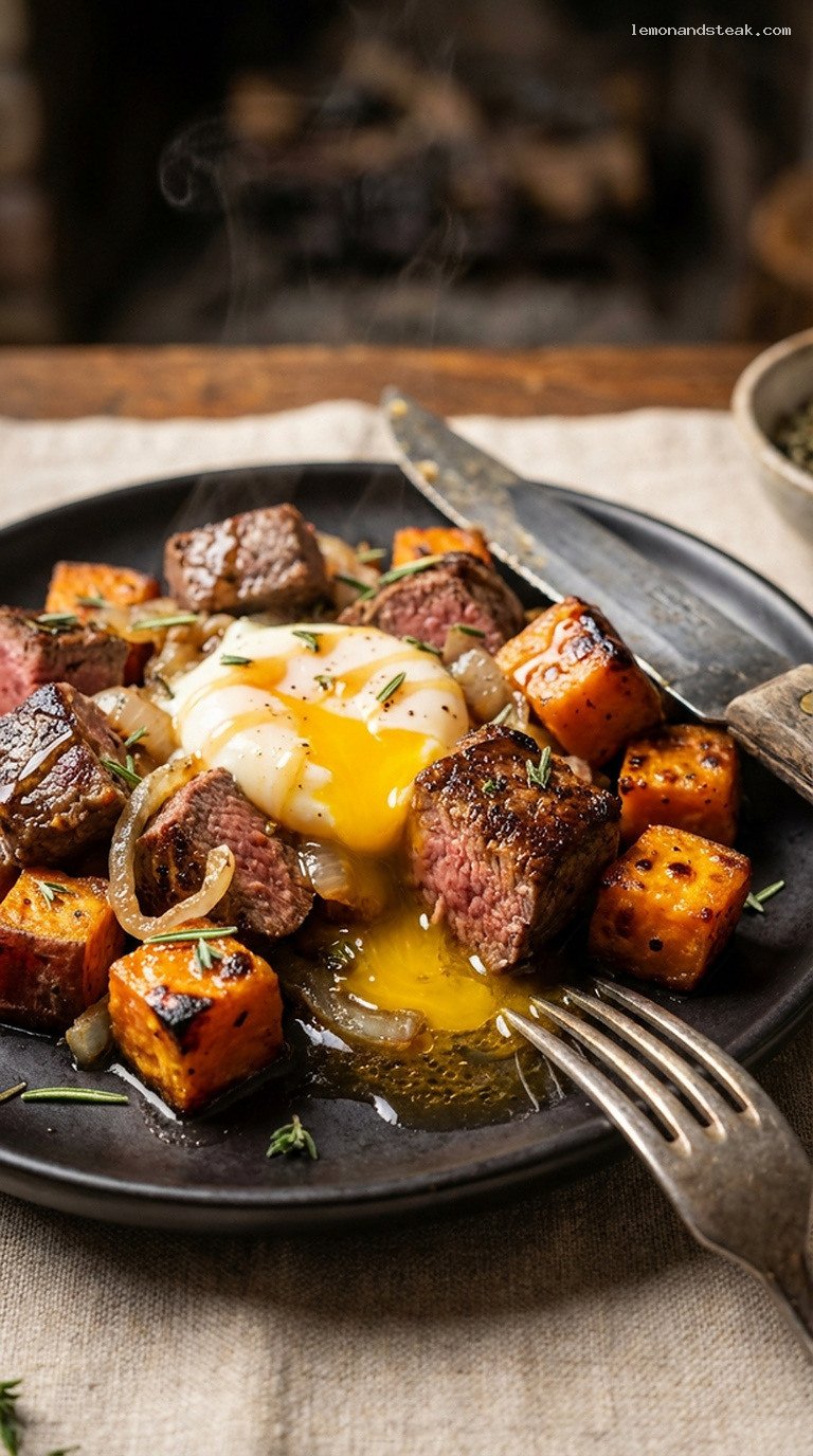 Woodland Venison and Sweet Potato Hearth Hash – Closeup
