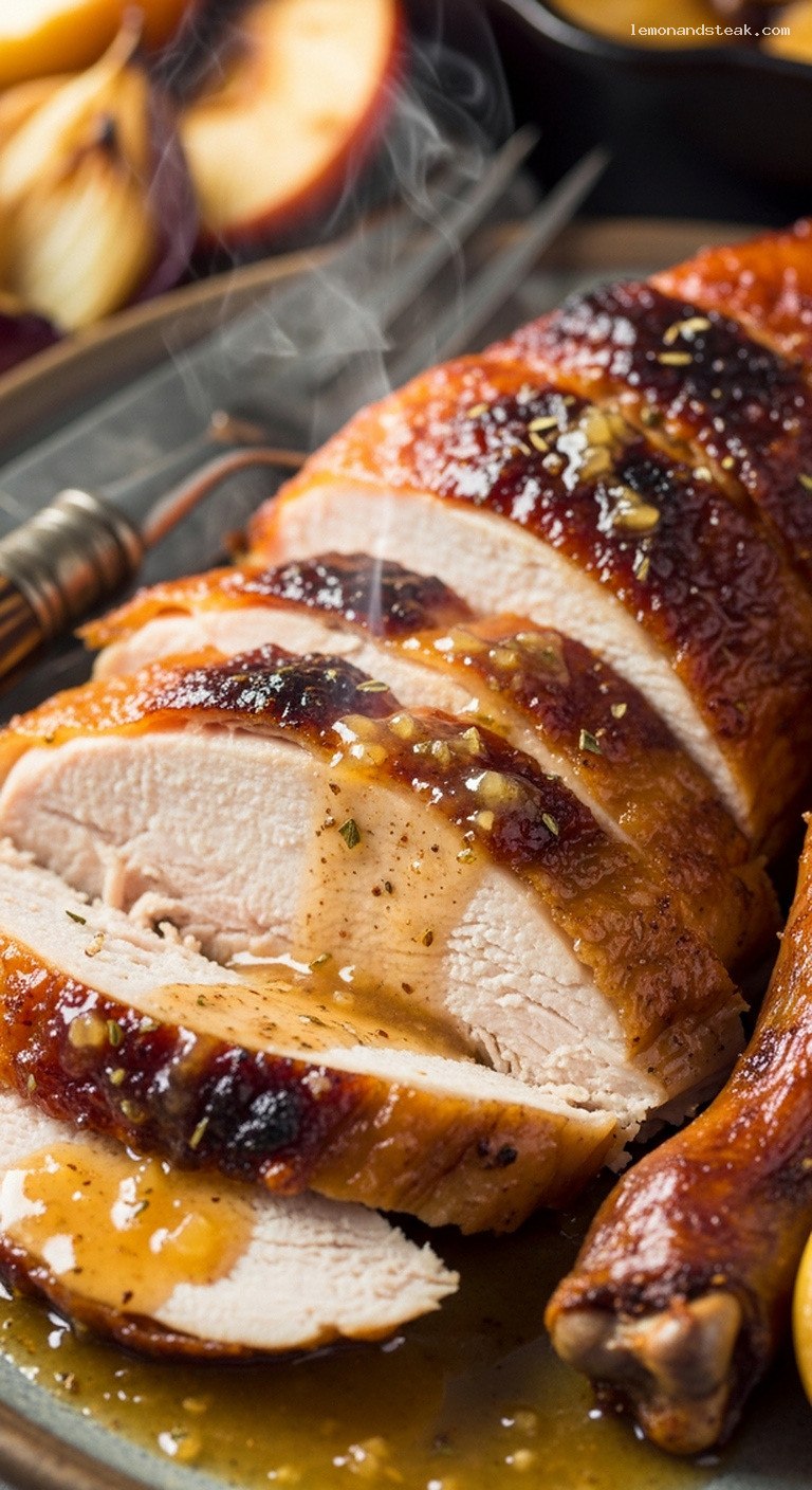 Apple-Cinnamon Butter Glazed Turkey for Cozy Dinners – Closeup