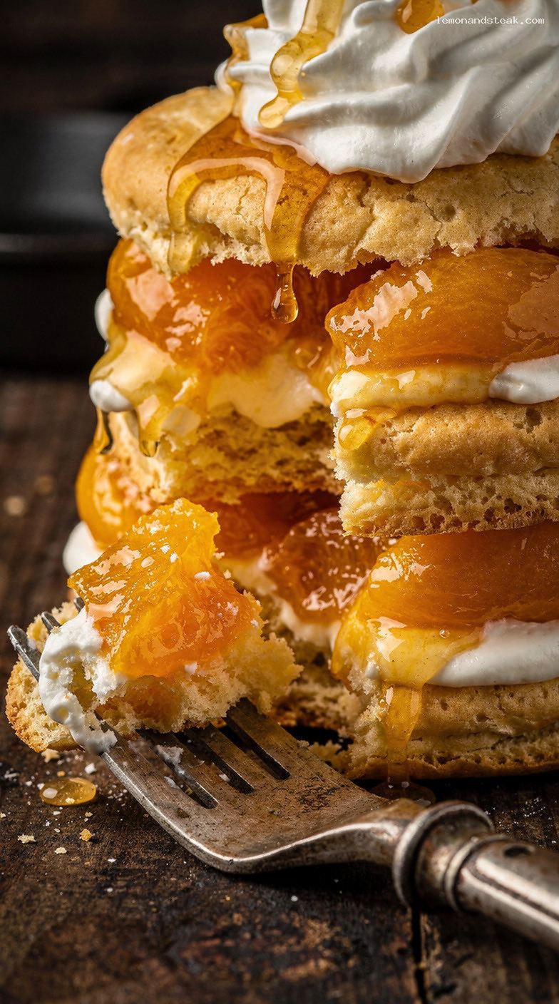 Apricot Shortcake with Honey-Simmered Apricots and Whipped Cream – Closeup