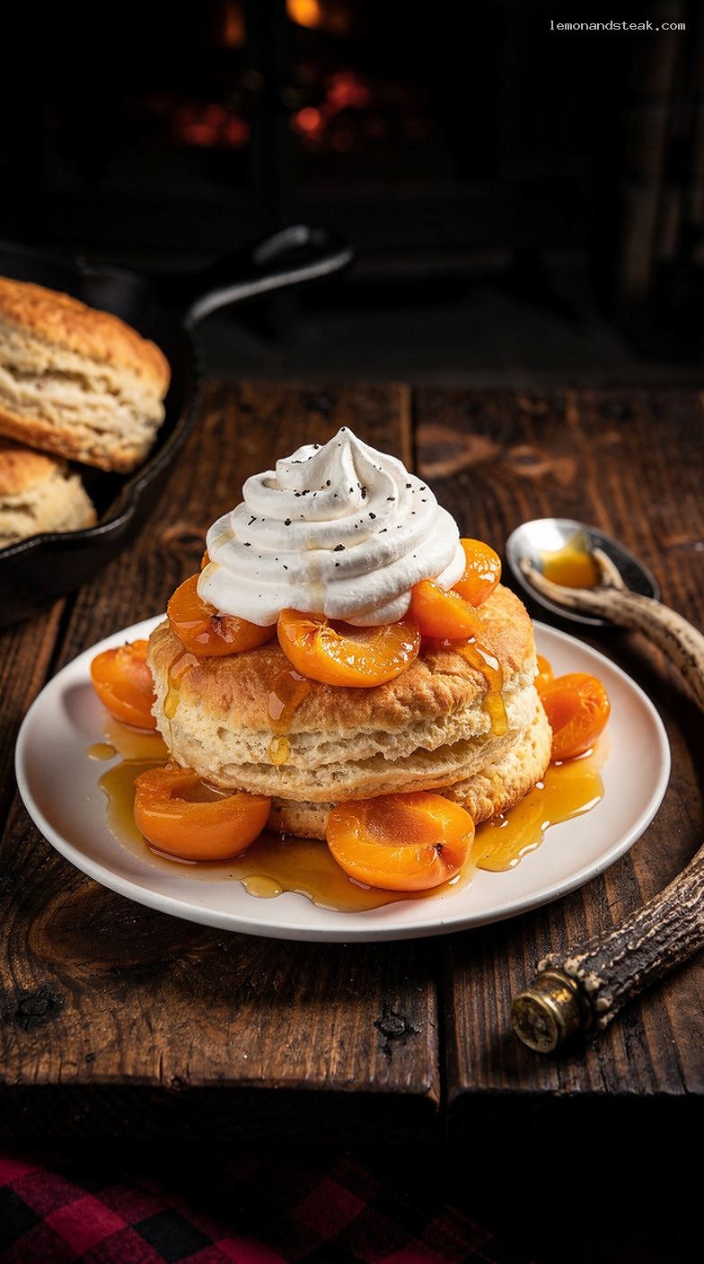 Apricot Shortcake with Honey-Simmered Apricots and Whipped Cream
