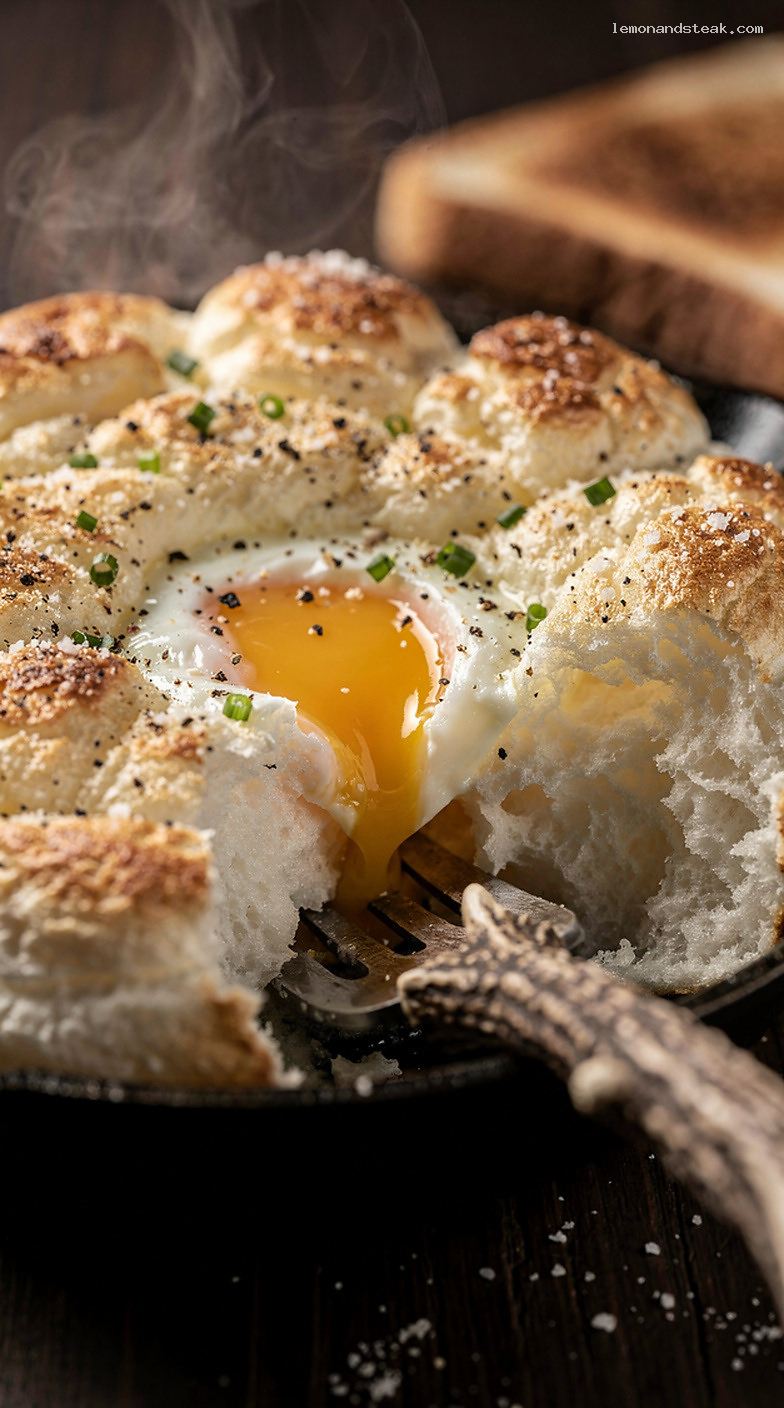 Baked Cloud Eggs With Fluffy Whites and Soft Yolks – Closeup