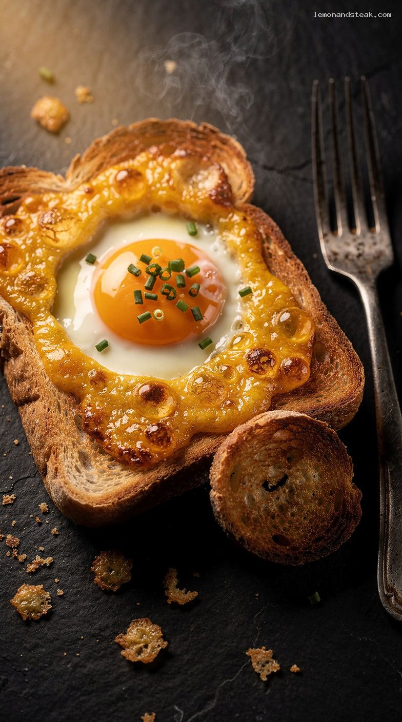 Baked Egg and Cheese Toast in a Hole – Closeup