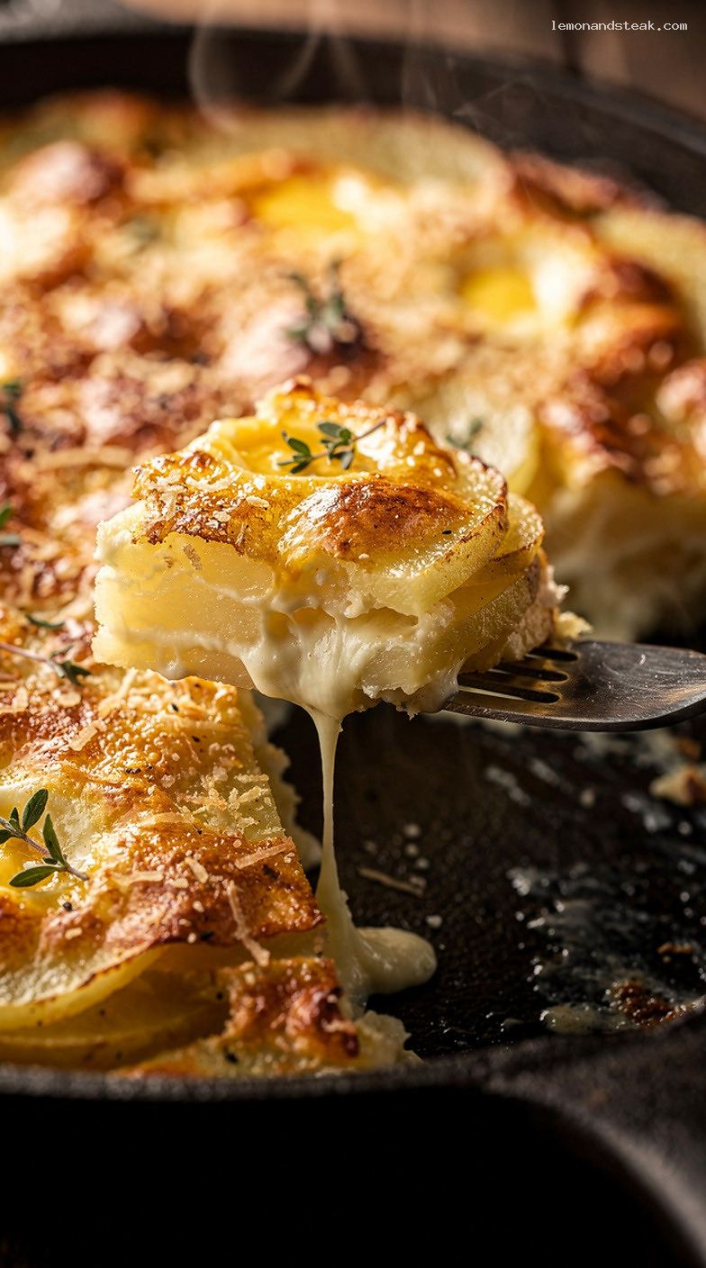 Baked Egg and Potato Gratin with Cream and Cheese – Closeup