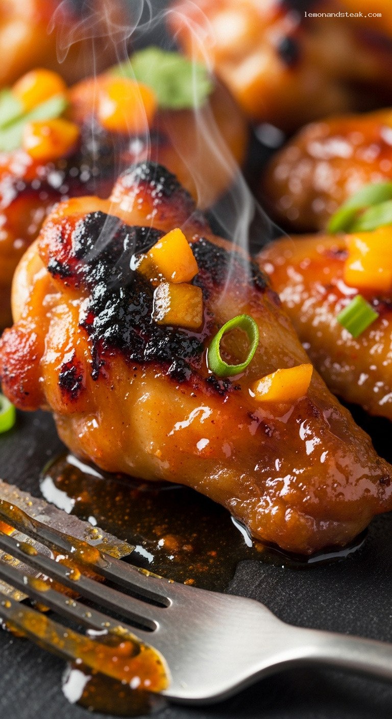 Baked Mango Habanero Chicken Wings With Sticky Glaze – Closeup