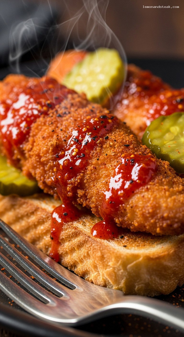 Baked Nashville Hot Chicken Tenders on Toast – Closeup