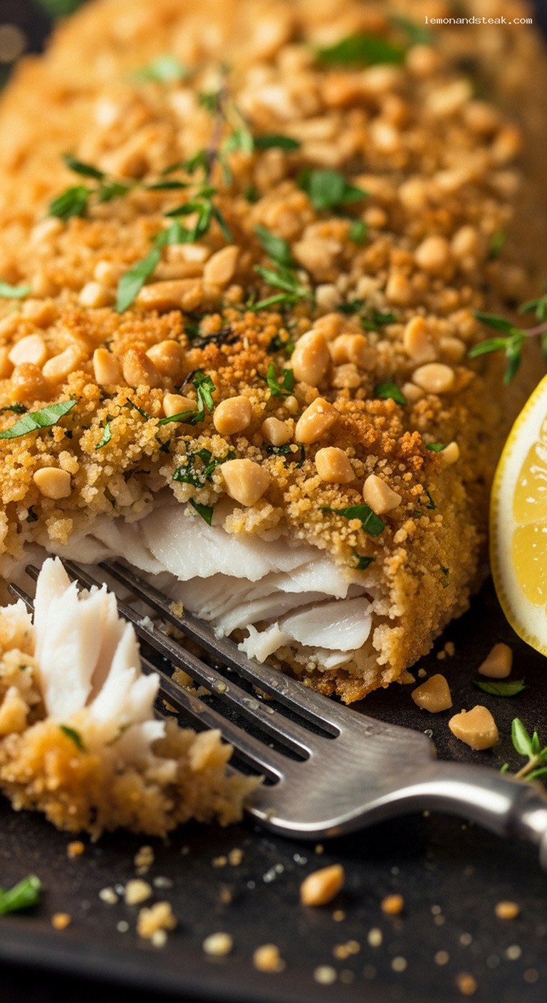 Baked Peanut-Crusted Fish with Citrus and Herbs – Closeup