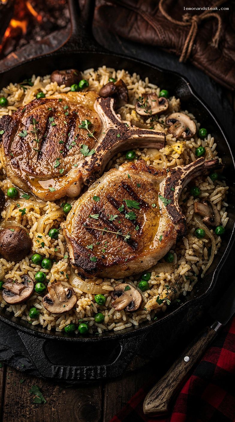 Baked Pork Chops and Rice in Savory Broth One-Pan Meal