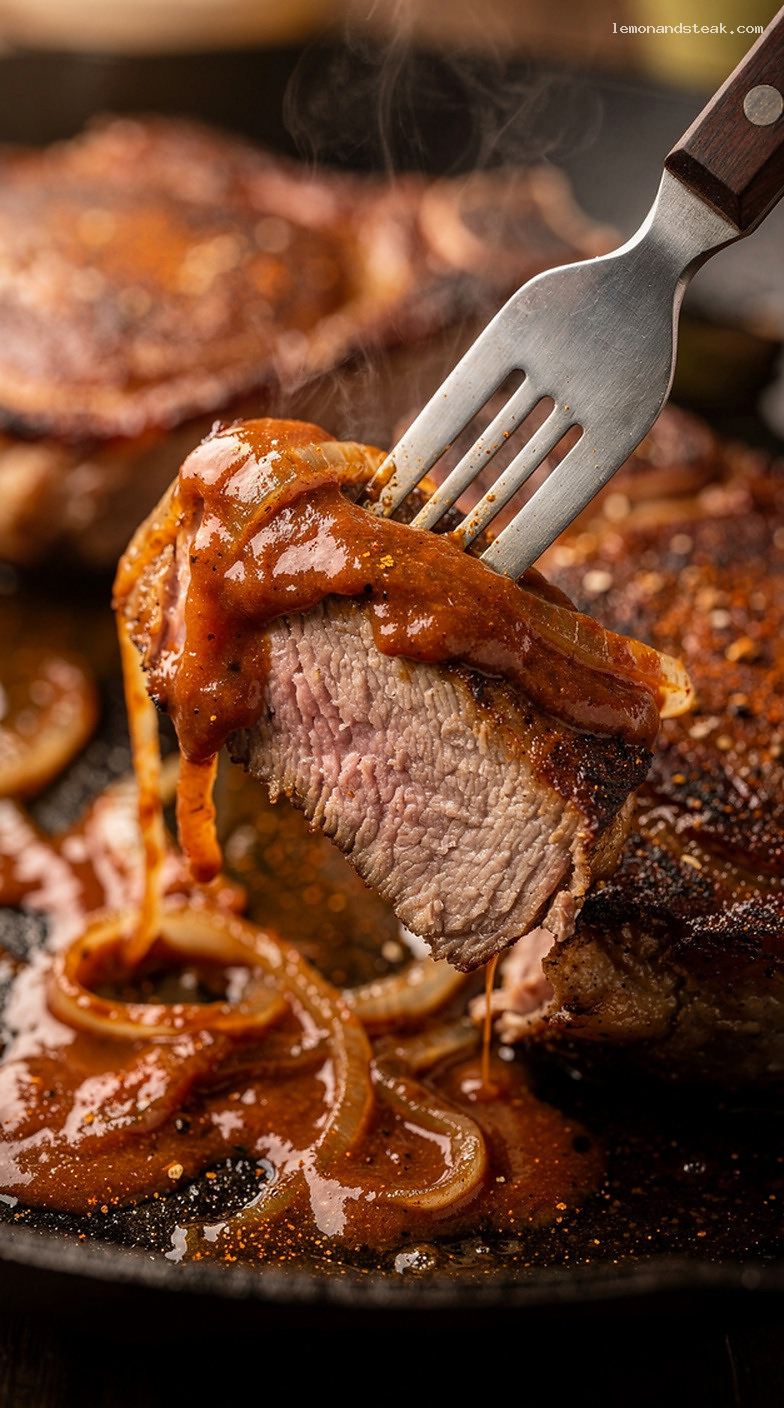 Baked Pork Chops in Paprika Tomato Onion Gravy – Closeup