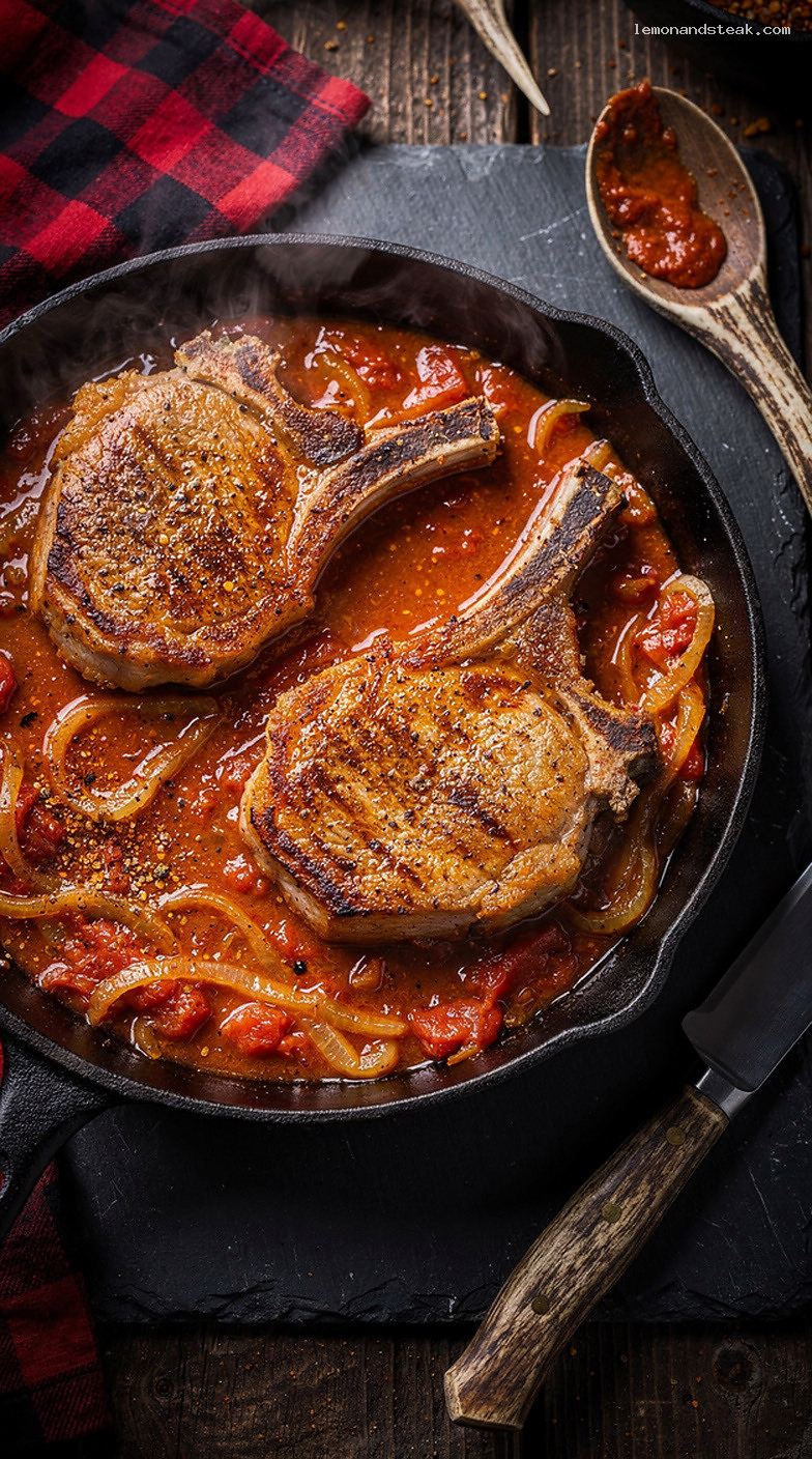 Baked Pork Chops in Paprika Tomato Onion Gravy