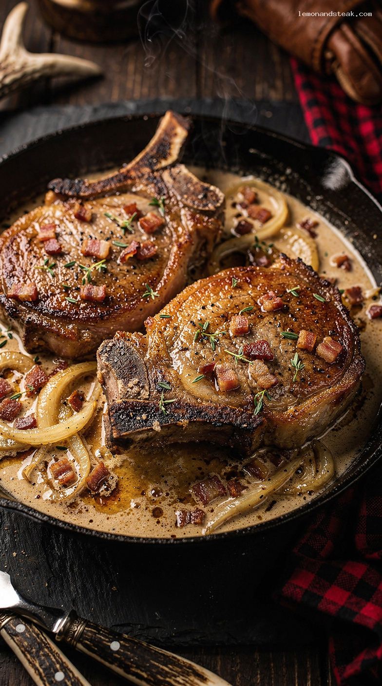 Baked Pork Chops with Creamy Bacon Onion Sauce