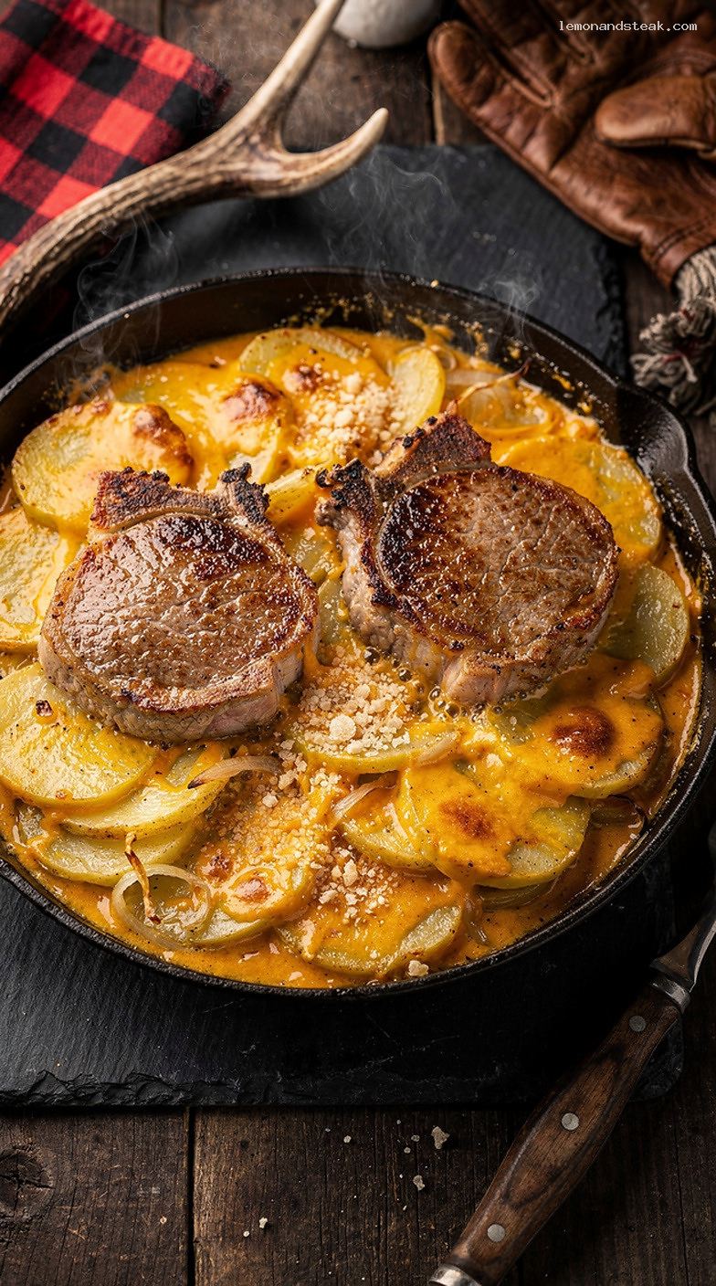 Baked Pork Chops with Creamy Cheddar Potatoes Casserole