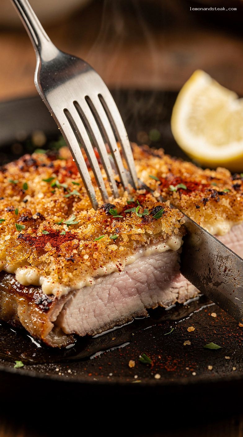 Baked Pork Chops With Crispy Mayo Breadcrumb Crust – Closeup