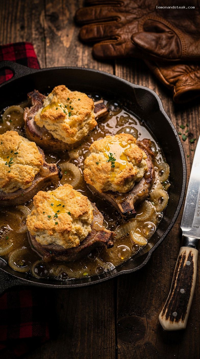 Baked Pork Chops with Savory Biscuit Topping