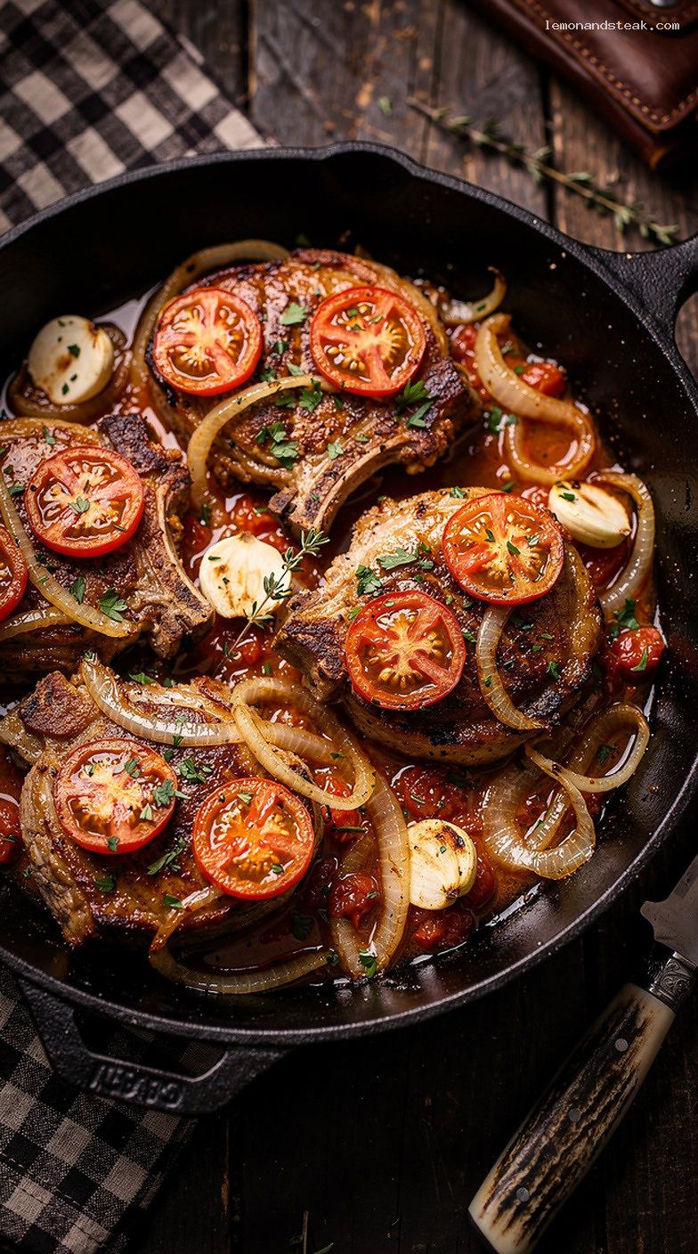 Baked Pork Chops with Tomatoes, Onions, and Herbs