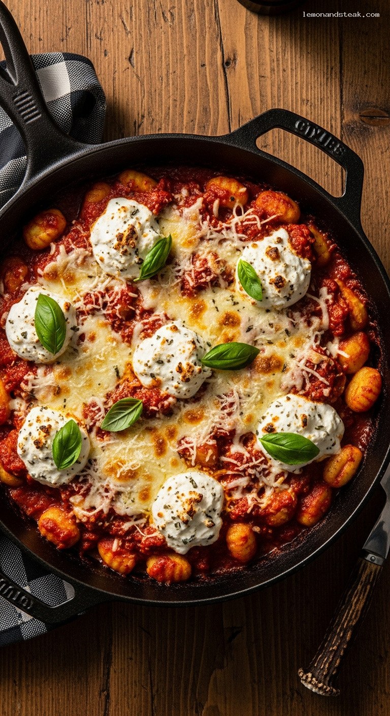Baked Potato Ricotta Gnocchi with Mozzarella and Basil