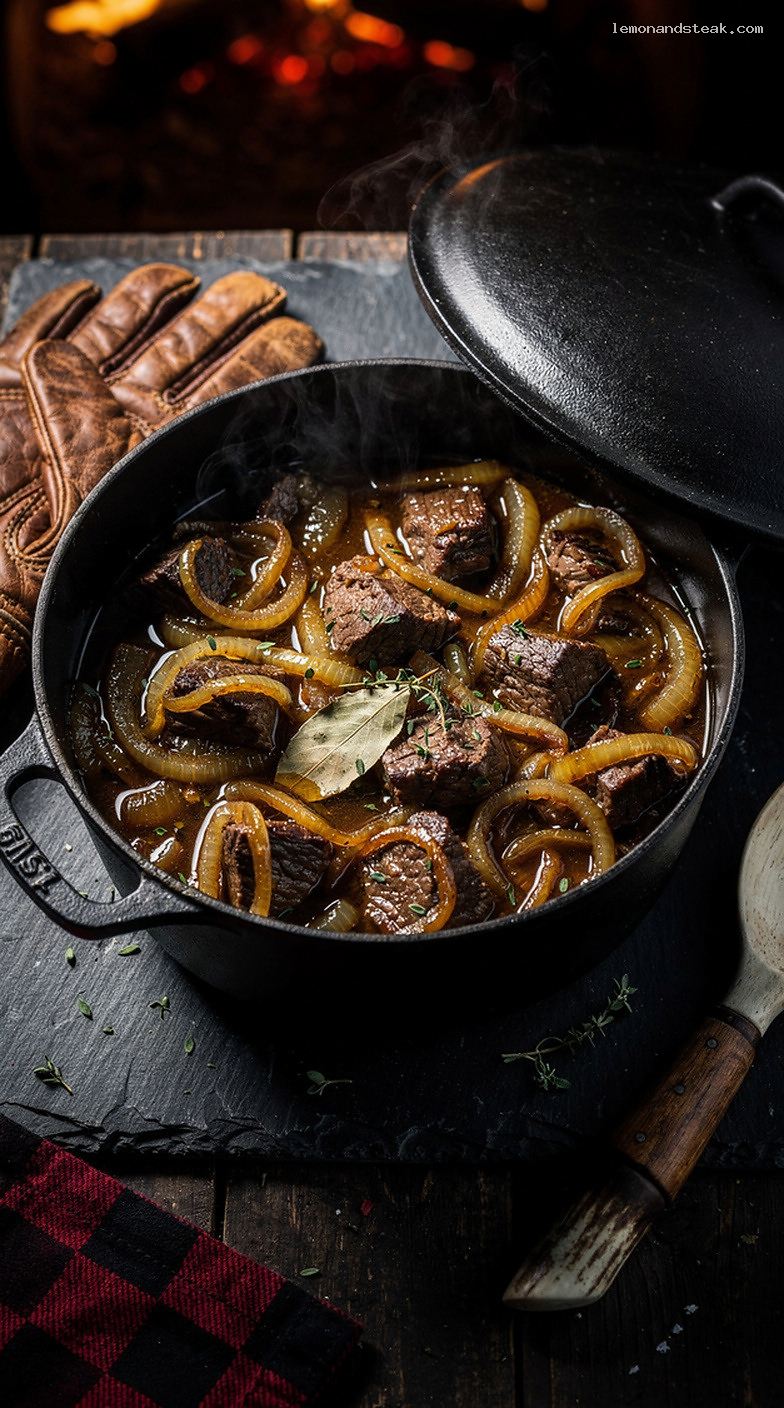 Beef and Caramelized Onion Stew With Garlic and Herbs