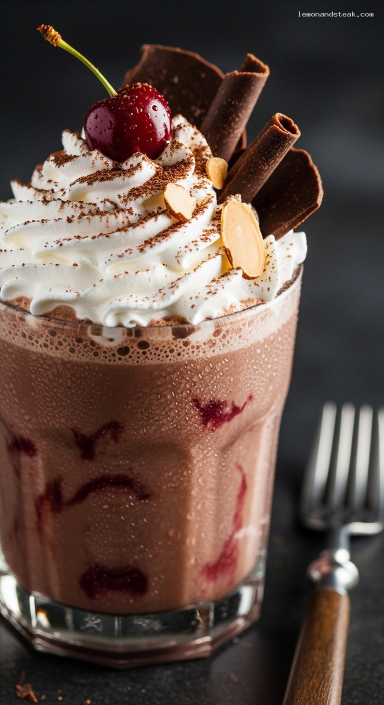 Black Forest Chocolate Cherry Almond Milk Drink – Closeup