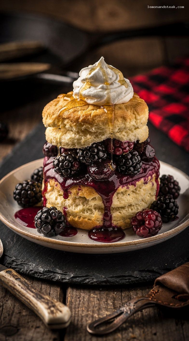 Blackberry Honey Shortcake with Buttery Biscuits and Whipped Cream