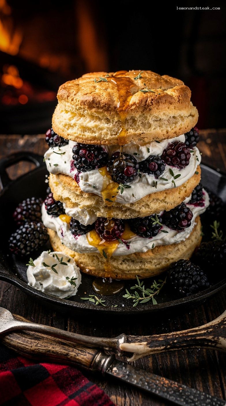 Blackberry Shortcake With Rustic Biscuits and Thyme Whipped Cream