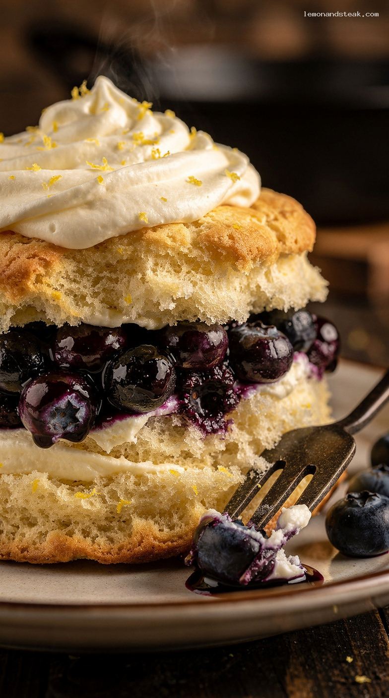 Blueberry Lemon Cream Shortcake With Lemon Vanilla Whipped Cream – Closeup