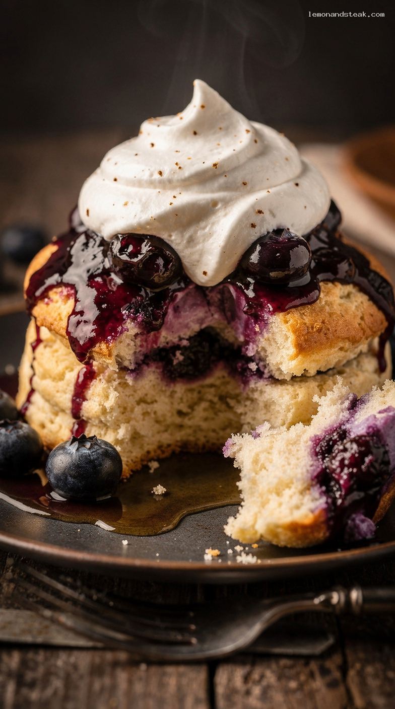 Blueberry Maple Cream Shortcake Biscuit Dessert – Closeup