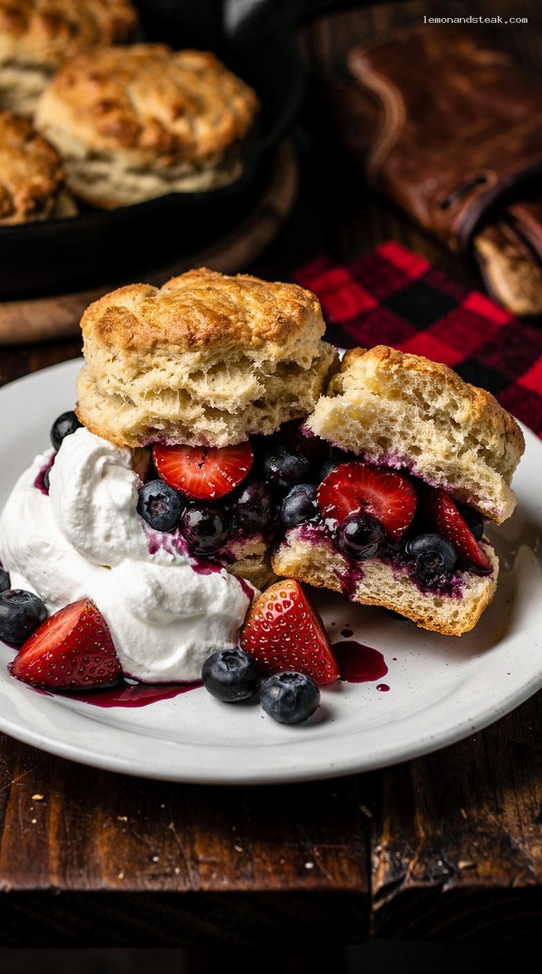 Blueberry Strawberry Shortcake with Vanilla Whipped Cream
